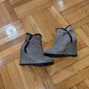 Gray Fur Winter Heeled Booties